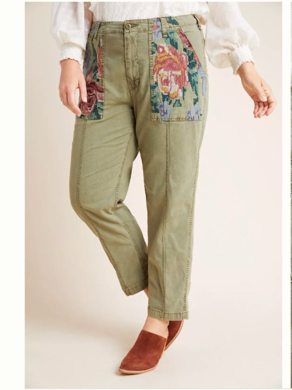 Anthropologie Relaxed Embroidered Pants